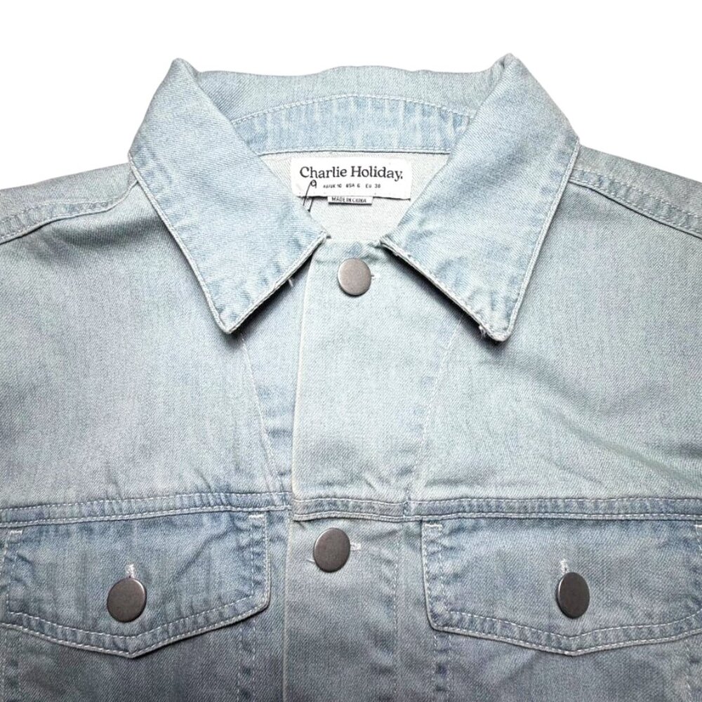 CHARLIE HOLIDAY Australia Brand Cropped Trucker Jean Jacket - Picture 3 of 6